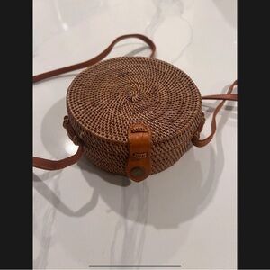 Round Woven Tan Crossbody Bag